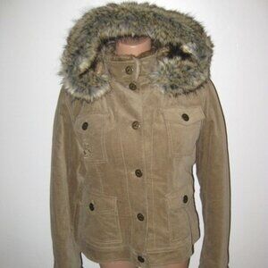 Vintage Esprit Ladies XL Camel Beige Military Bomber Jacket w Faux Fur, NWT
